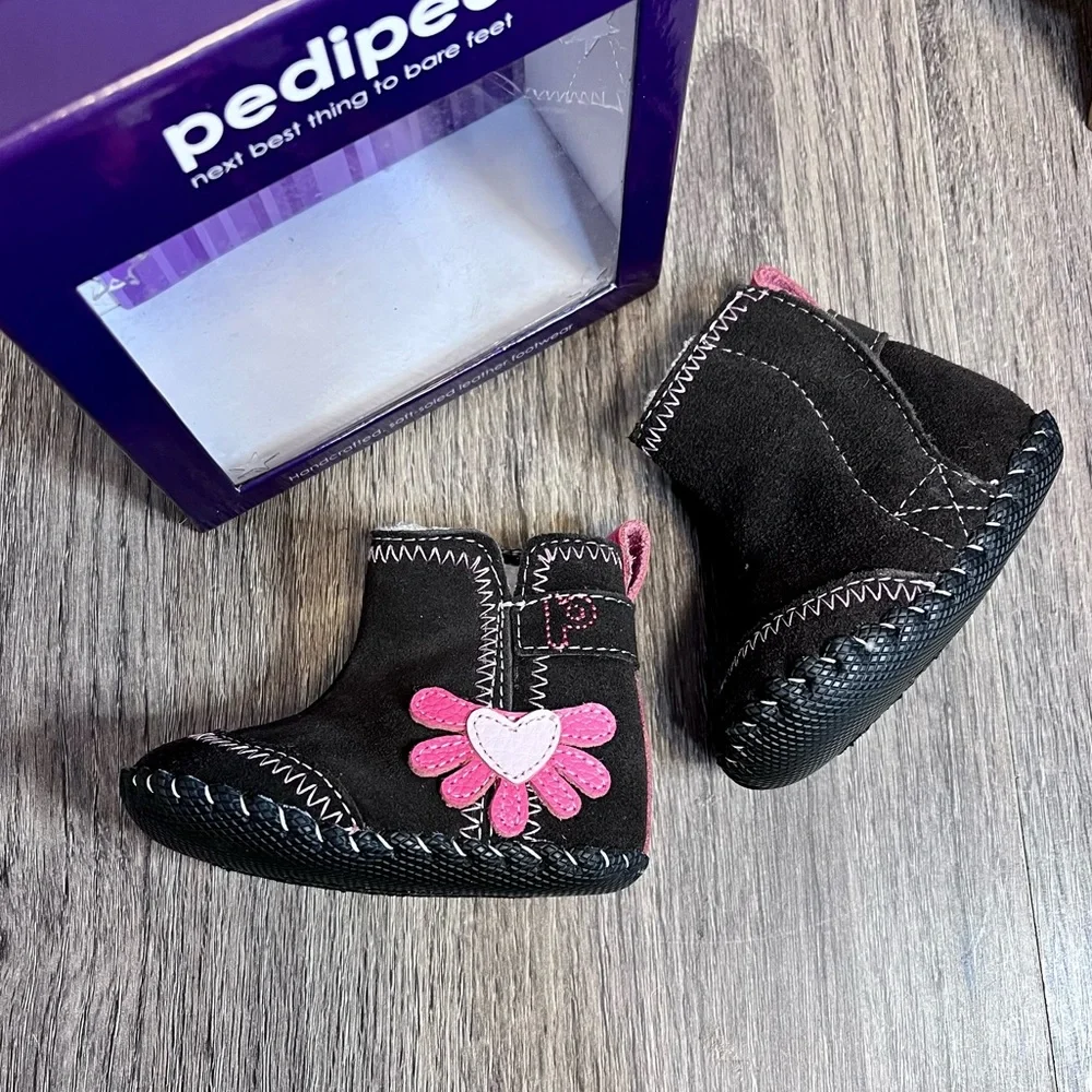 *NWT Pediped | Brown Suede Faux Shearling Lined Booties For 0 - 6 Months